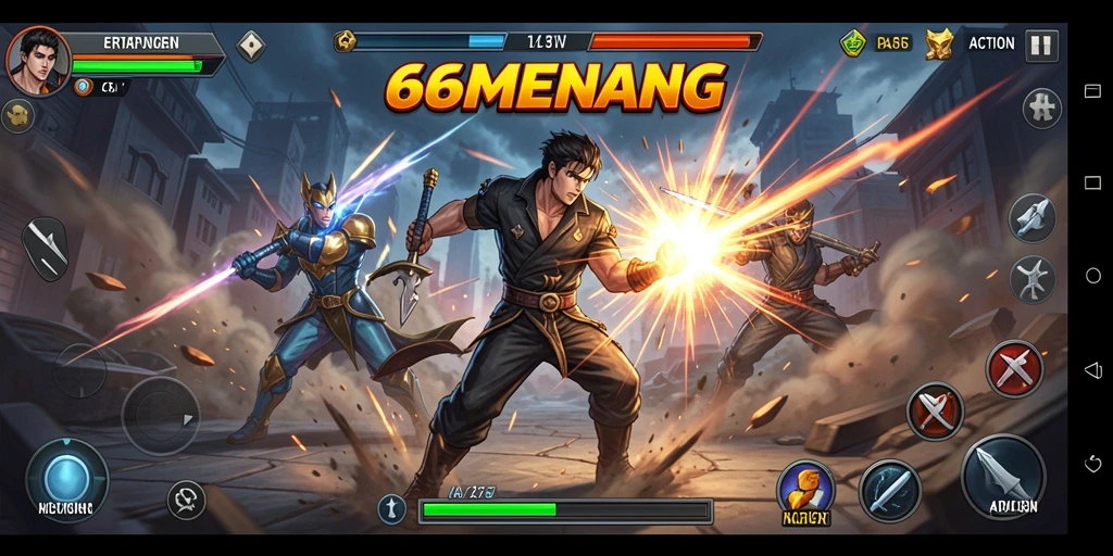 Screenshot gameplay seru 66MENANG dengan aksi pertarungan mendebarkan.