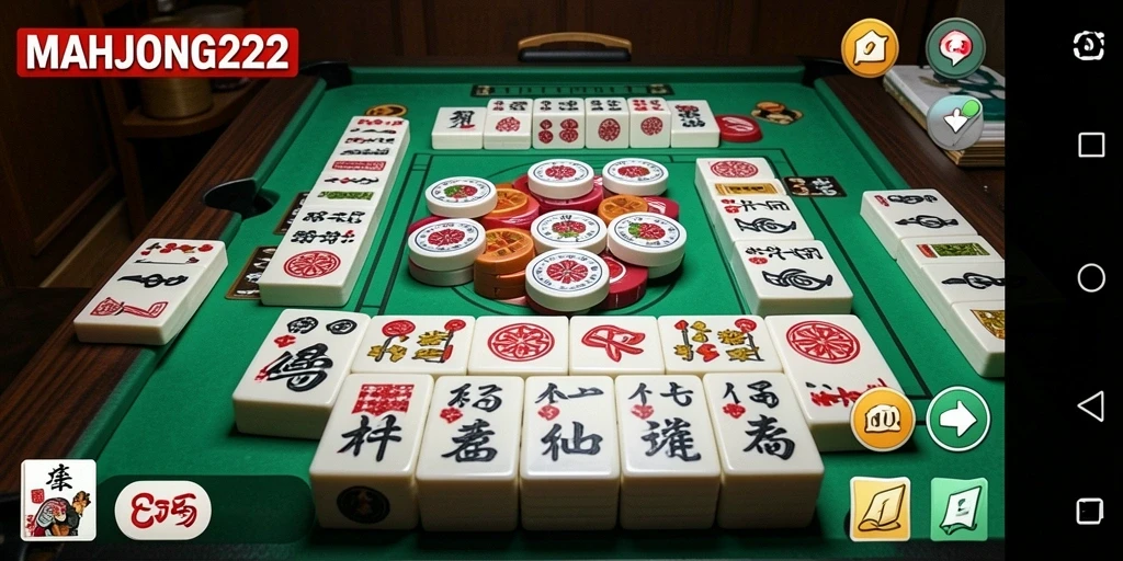 Tampilan gameplay MAHJONG222 dengan suasana permainan Gaple.
