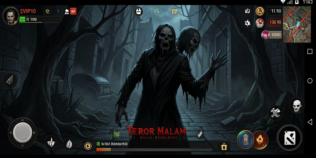 Screenshot gameplay SVIP10 menampilkan suasana mencekam dan makhluk menakutkan.